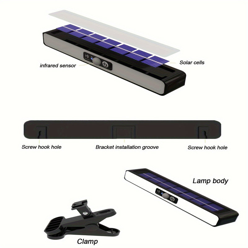 Linterna Solar de Clip Ultra Brillante con Sensor de Movimiento - 1200mAh, Alimentación Solar para Iluminación Eficiente en Jardines, Vallas y Decoración | Diseño Moderno y Duradero