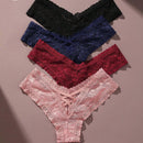 4/piezas tanga sexy para mujer, con diseno de flores pequenas calado y tirantes cruzados de encaje, ropa interior sexy