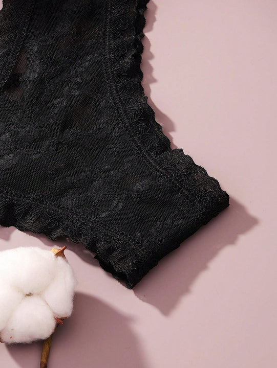 4/piezas tanga sexy para mujer, con diseno de flores pequenas calado y tirantes cruzados de encaje, ropa interior sexy