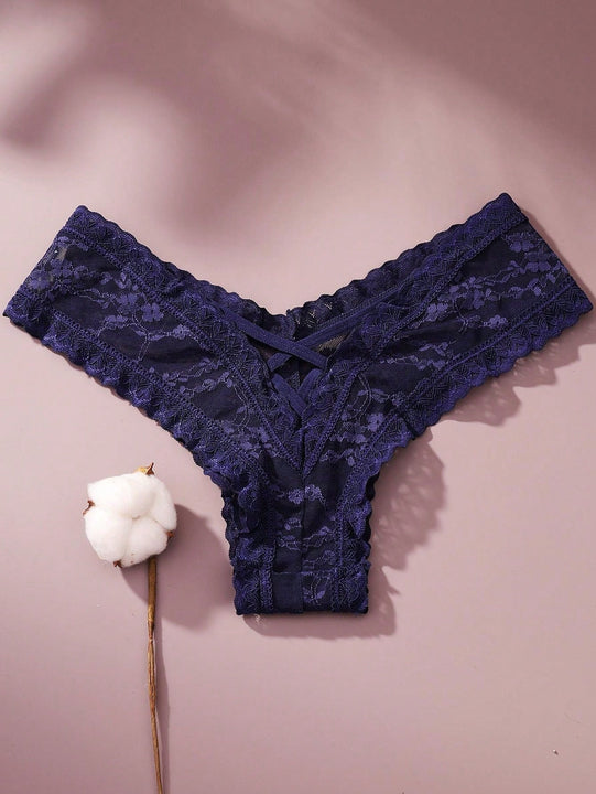 4/piezas tanga sexy para mujer, con diseno de flores pequenas calado y tirantes cruzados de encaje, ropa interior sexy