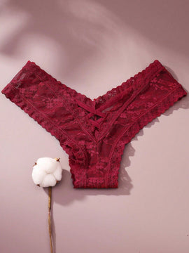 4/piezas tanga sexy para mujer, con diseno de flores pequenas calado y tirantes cruzados de encaje, ropa interior sexy