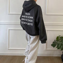 Dazy sudadera con capucha de franela holgada con estampado de lema, de hombros caidos, para mujeres, otono/invierno