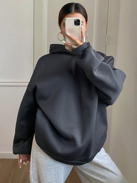 Dazy sudadera con capucha de franela holgada con estampado de lema, de hombros caidos, para mujeres, otono/invierno