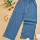 Essnce pantalones casuales de pernera ancha de 7/8 con textura y cintura anudada de unicolor para mujer