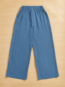 Essnce pantalones casuales de pernera ancha de 7/8 con textura y cintura anudada de unicolor para mujer