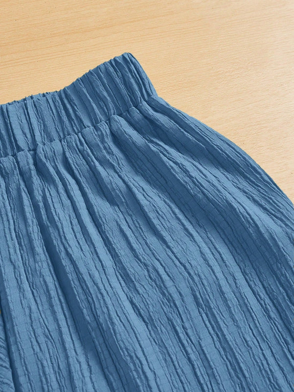 Essnce pantalones casuales de pernera ancha de 7/8 con textura y cintura anudada de unicolor para mujer