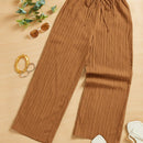Essnce pantalones casuales de pernera ancha de 7/8 con textura y cintura anudada de unicolor para mujer