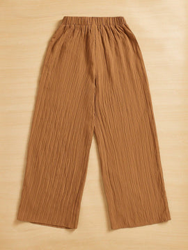 Essnce pantalones casuales de pernera ancha de 7/8 con textura y cintura anudada de unicolor para mujer