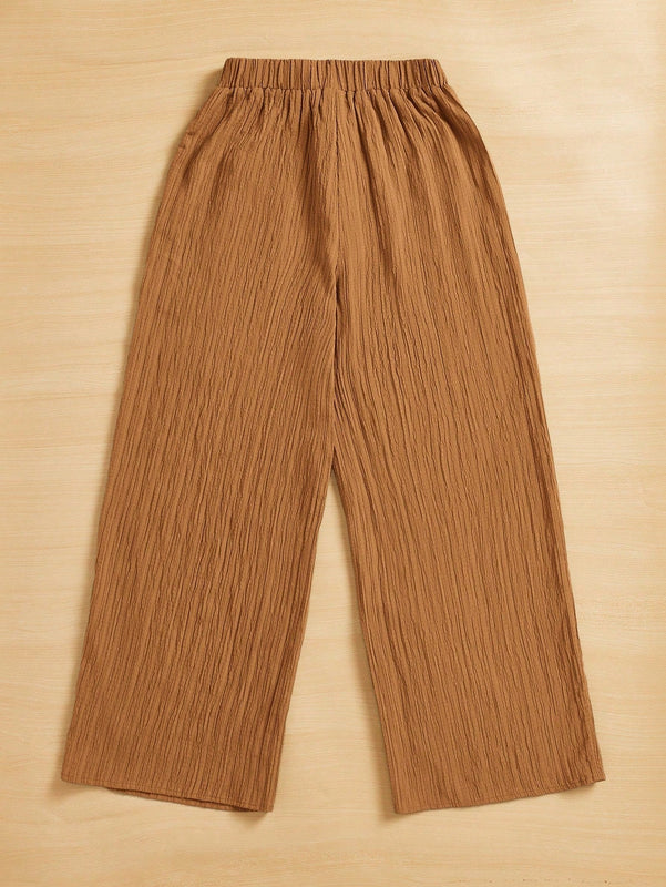 Essnce pantalones casuales de pernera ancha de 7/8 con textura y cintura anudada de unicolor para mujer