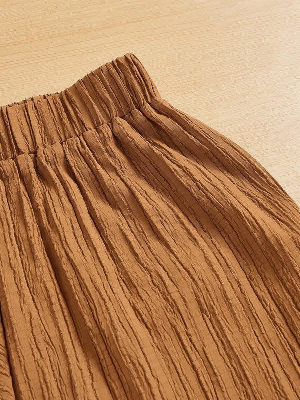 Essnce pantalones casuales de pernera ancha de 7/8 con textura y cintura anudada de unicolor para mujer