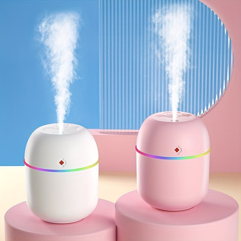 Un humidificador con alimentación USB adecuado para dormitorios, salas de estar, escritorios y automóviles, con luz ambiental, aerosol de aromaterapia y un diseño afortunado: portátil.