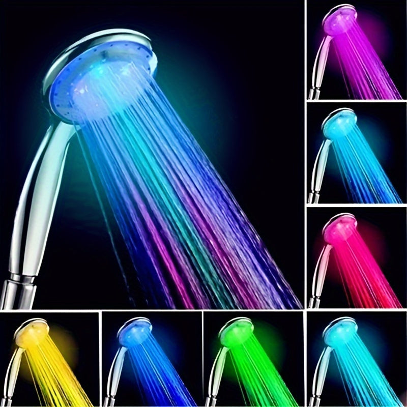 Cabezal de ducha LED portátil con 7 colores cambiantes, acabado pulido, material plástico, conexión bayoneta, funciona con agua, sin pilas