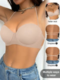 1 pieza sujetador sin espalda y sin tirantes para mujer, sujetador invisible con tirantes de espagueti con efecto push-up