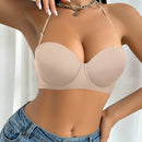 1 pieza sujetador sin espalda y sin tirantes para mujer, sujetador invisible con tirantes de espagueti con efecto push-up