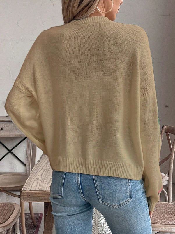 Frenchy cardigan de punto con diseno de mono colorido, elegante y de moda