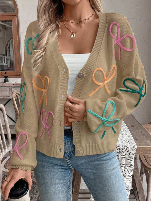Frenchy cardigan de punto con diseno de mono colorido, elegante y de moda