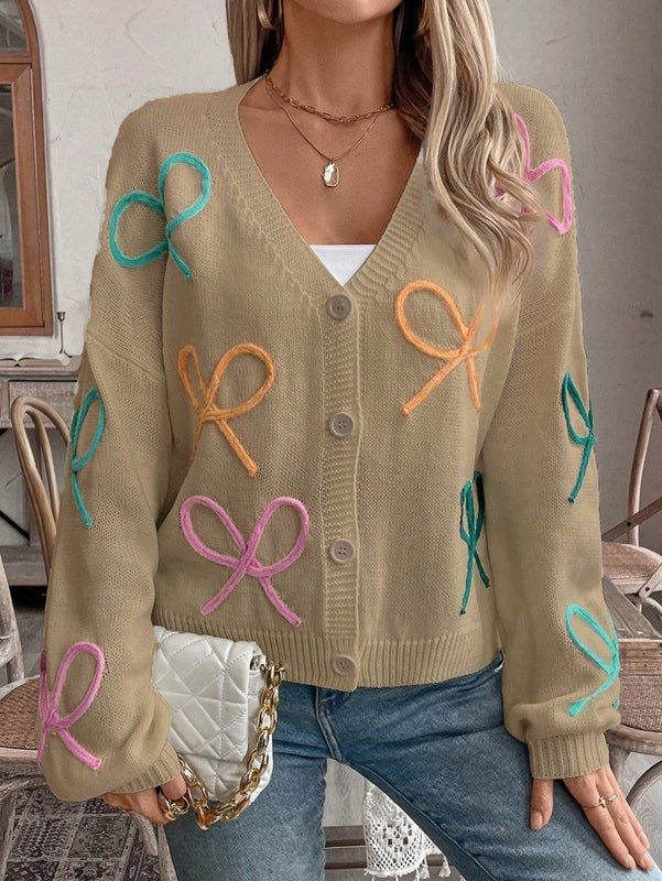 Frenchy cardigan de punto con diseno de mono colorido, elegante y de moda