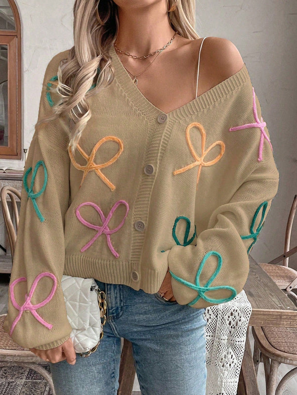 Frenchy cardigan de punto con diseno de mono colorido, elegante y de moda