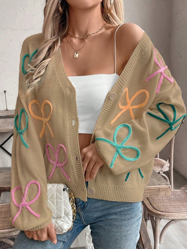 Frenchy cardigan de punto con diseno de mono colorido, elegante y de moda