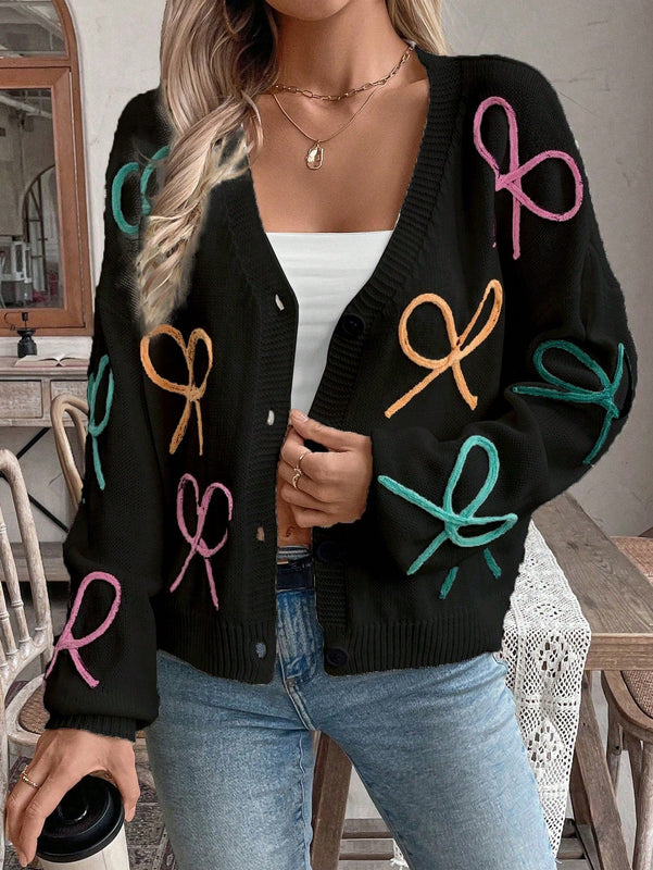 Frenchy cardigan de punto con diseno de mono colorido, elegante y de moda