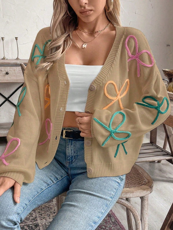 Frenchy cardigan de punto con diseno de mono colorido, elegante y de moda