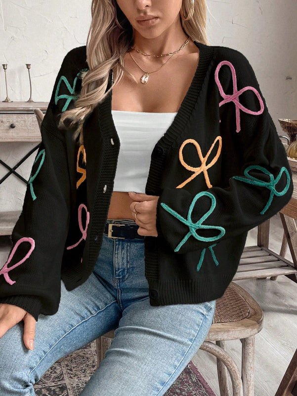 Frenchy cardigan de punto con diseno de mono colorido, elegante y de moda