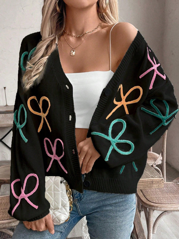 Frenchy cardigan de punto con diseno de mono colorido, elegante y de moda