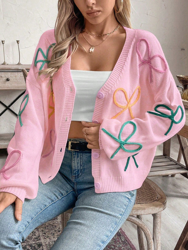 Frenchy cardigan de punto con diseno de mono colorido, elegante y de moda