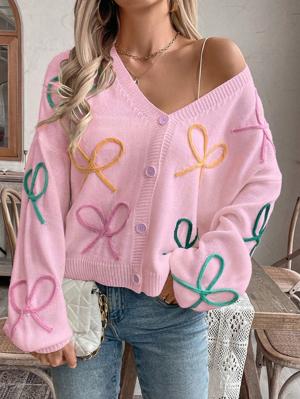 Frenchy cardigan de punto con diseno de mono colorido, elegante y de moda