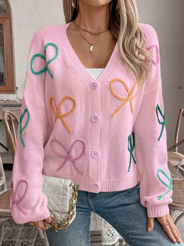 Frenchy cardigan de punto con diseno de mono colorido, elegante y de moda