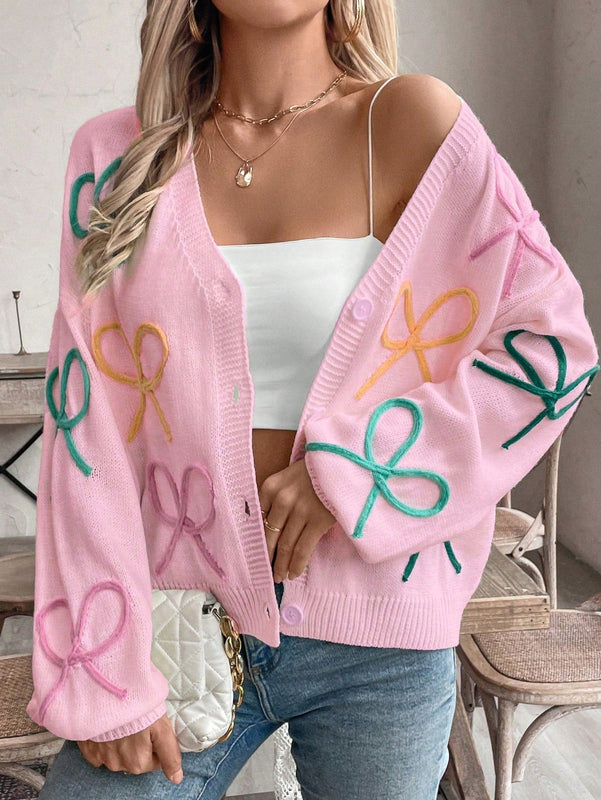 Frenchy cardigan de punto con diseno de mono colorido, elegante y de moda