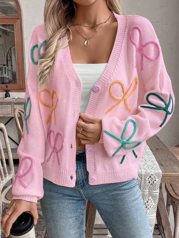 Frenchy cardigan de punto con diseno de mono colorido, elegante y de moda