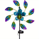 Lámpara Solar de Pavo Real de Hierro, Lámpara de Molino de Viento, Decoración de Jardín Lámpara de Pavo Real, Lámpara con Enchufe de Tierra, 2 Funciones, Lámpara de Molino de Viento Giratoria