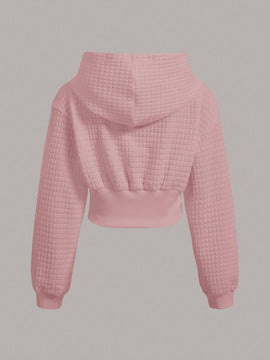 Ezwear capucha crop con slogan con parche con cordon delantero de hombros caidos