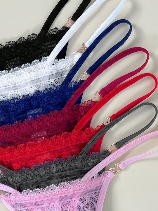7 piezas/set elegante tanga de encaje de cintura baja, atractivo y elegante