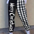 Pantalones deportivos casuales y versatiles para mujer con estampado de retazos y cordon en la cintura