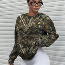 Ezwear sudadera holgada de cuello redondo de manga larga con patron de hojas de arce y ramas para mujer, adecuada para otono/invierno