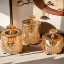 Juego de 3 piezas de frascos de vidrio dorado estilo europeo, contenedores decorativos para frutas secas con tapas, elegante decoración de sala de estar, material de vidrio, no requiere electricidad, frasco de frutas.