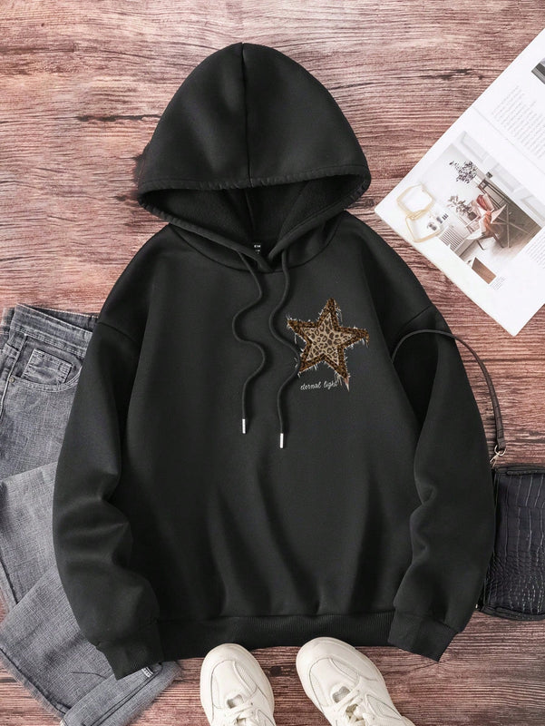 Ezwear sudadera informal tipo streetwear con lema, con corte holgado, estampado negro y rosa, para mujer, otono invierno