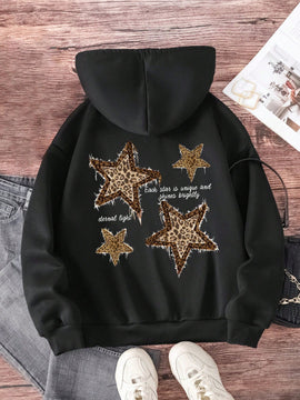 Ezwear sudadera informal tipo streetwear con lema, con corte holgado, estampado negro y rosa, para mujer, otono invierno