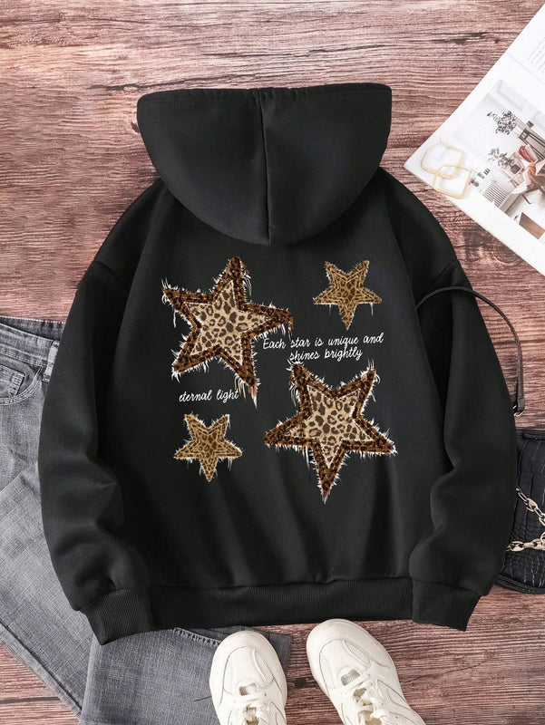 Ezwear sudadera informal tipo streetwear con lema, con corte holgado, estampado negro y rosa, para mujer, otono invierno