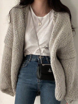 Dazy cardigan casual de uso diario de mujer, talla grande, de unicolor y con abertura frontal, para otono/invierno