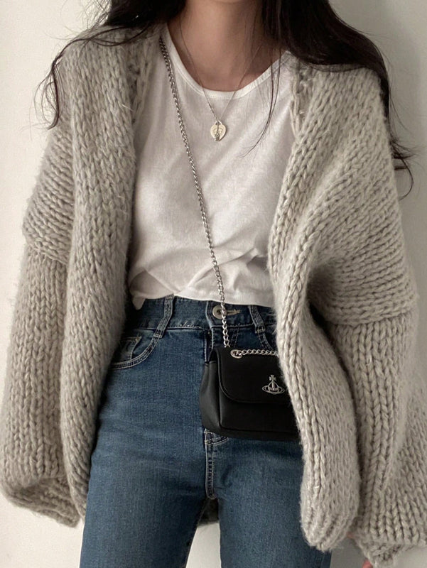 Dazy cardigan casual diario de mujer de corte holgado con hombros caidos y abertura frontal, para otono/invierno