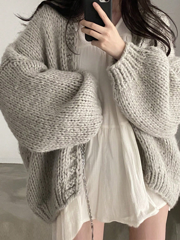 Dazy cardigan casual de uso diario de mujer, talla grande, de unicolor y con abertura frontal, para otono/invierno