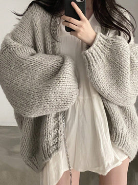 Dazy cardigan casual de manga larga de unicolor con diseno calado para mujer