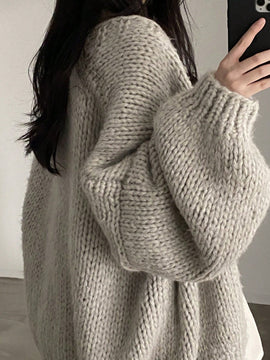 Dazy cardigan casual de manga larga de unicolor con diseno calado para mujer