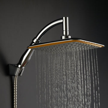 Cabezal de ducha ajustable de 9 pulgadas con boquilla de mano, diseño de lluvia cuadrada montado en pared, acabado cromado, material de plástico, ideal para baños de hogar y hoteles