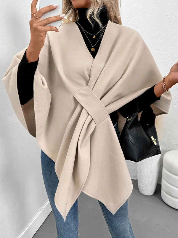 Clasi poncho/capa de mujer de unicolor, chaqueta de lana informal para otono/invierno