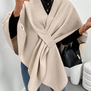 Clasi abrigo de lana de unicolor elegante con cierre envolvente para mujer, para otono/invierno