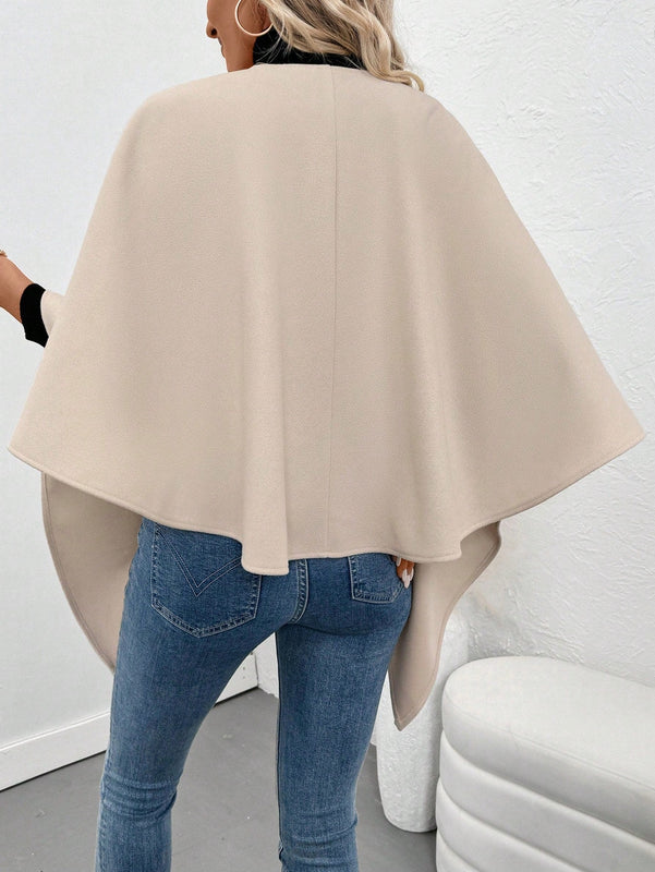 Clasi poncho/capa de mujer de unicolor, chaqueta de lana informal para otono/invierno